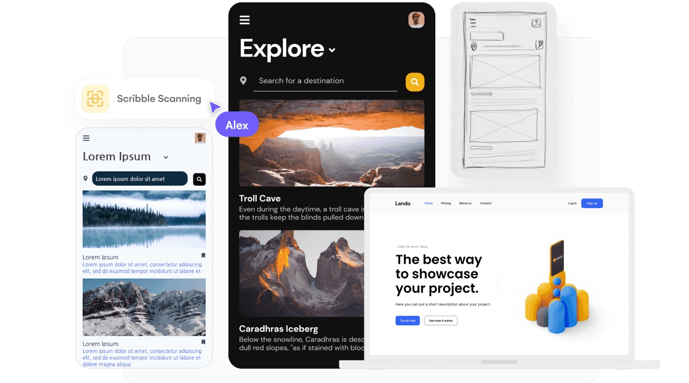 A mobile app and a website designed in Uizard