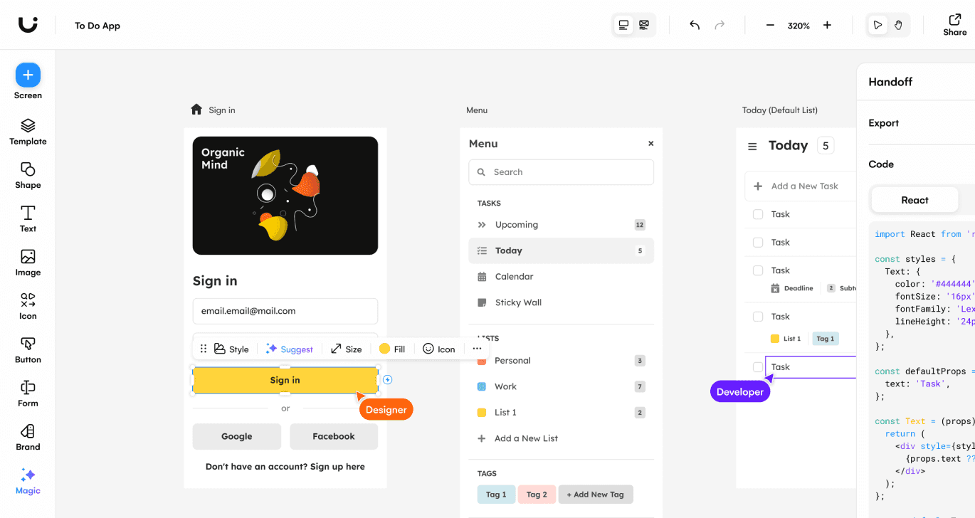 Uizard editor interface