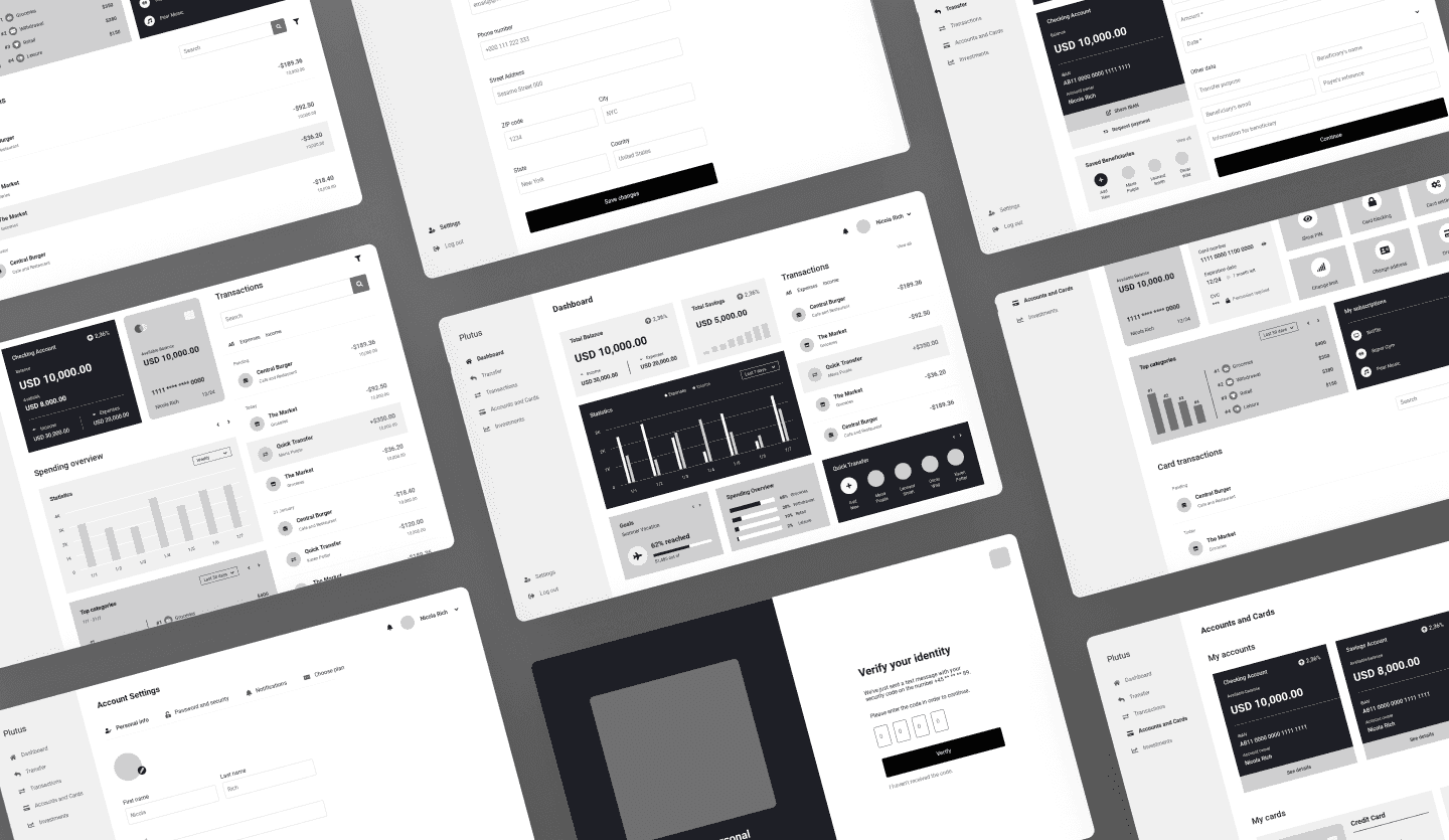 online banking web app wireframe summary