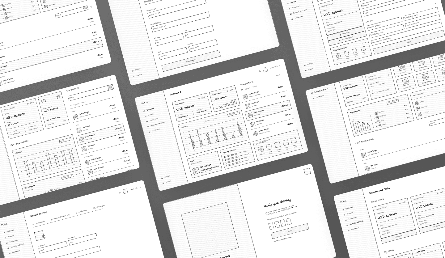 online banking web app wireframe summary