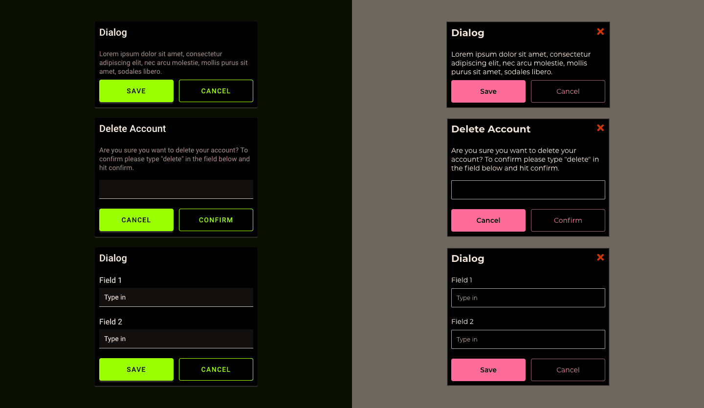 Screenshot showcasing the component template for designing dialog windows