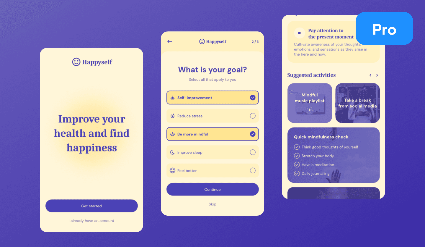Self-development app UI design template