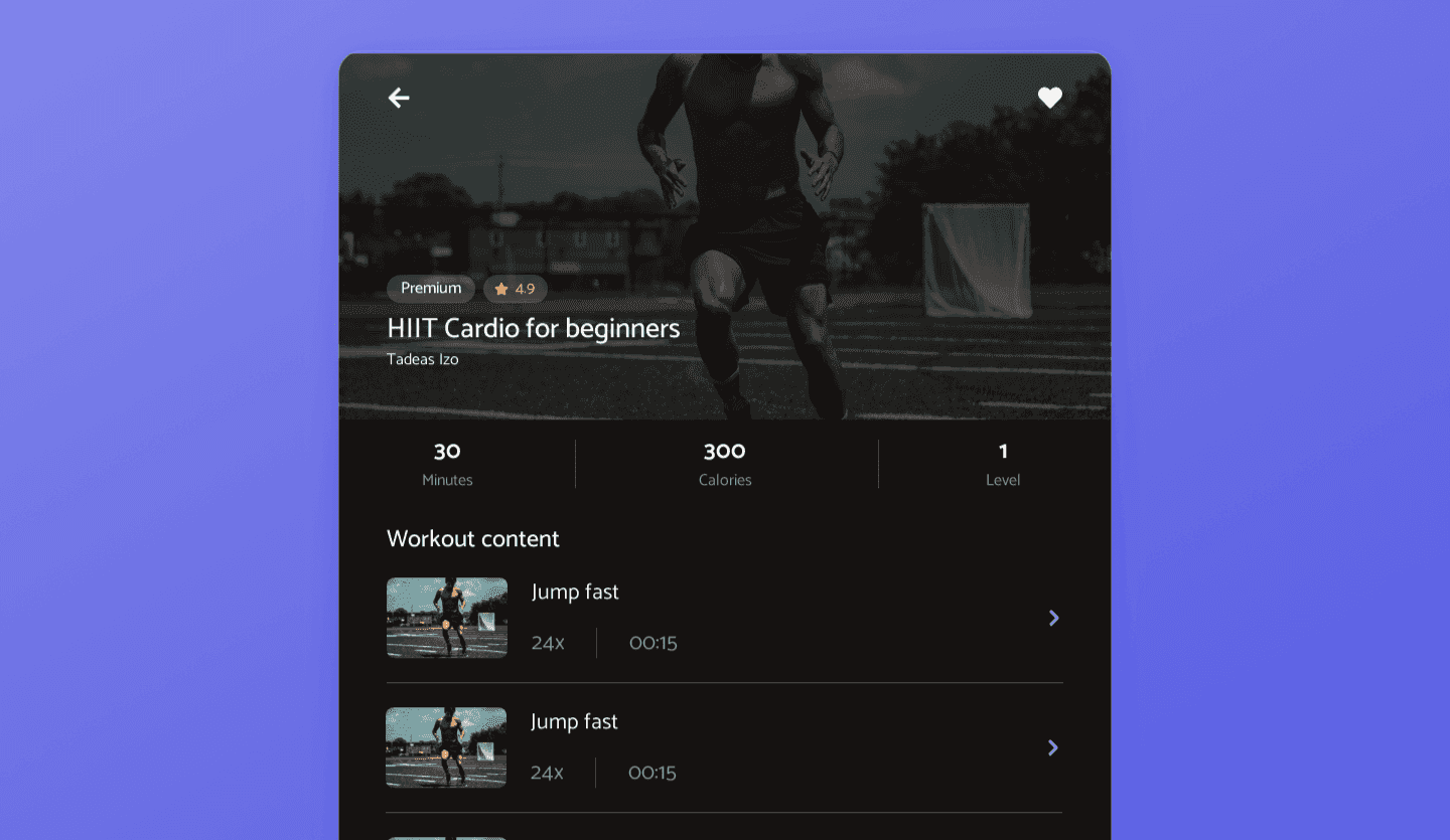 fitness tablet app design template workout screen