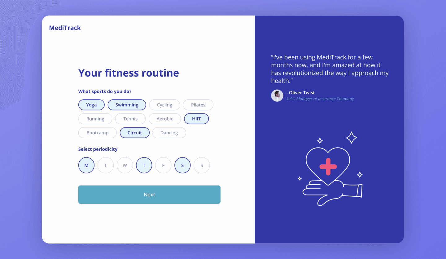 Medical dashboard web app template onboarding screen