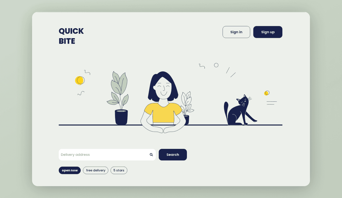 Screenshot of QuickBite, an online food delivery website: all restaurants search page