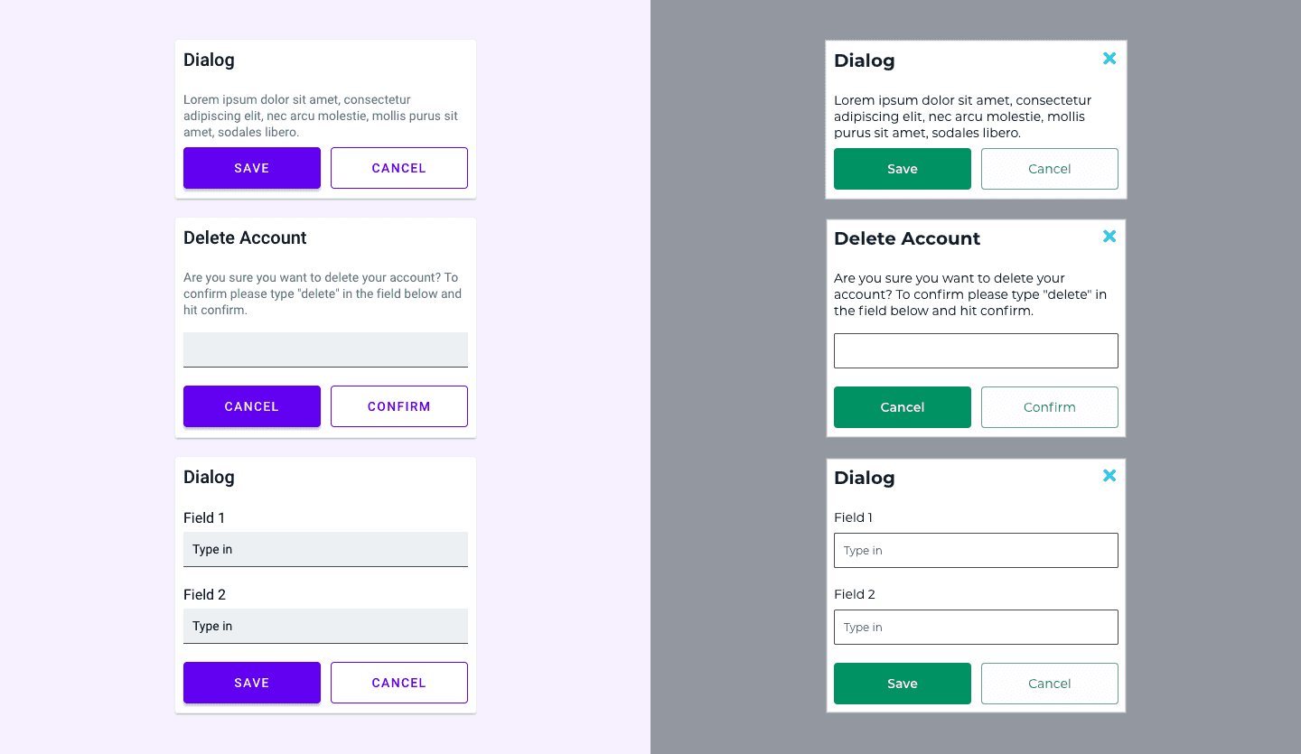 Screenshot showcasing the component template for designing dialog windows