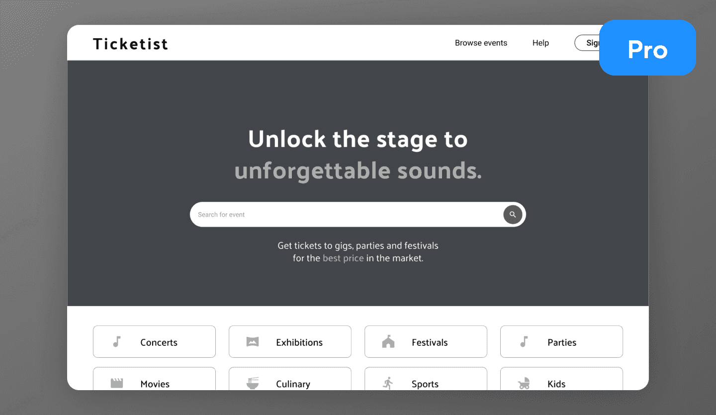 Ticket booking website wireframe design cover
