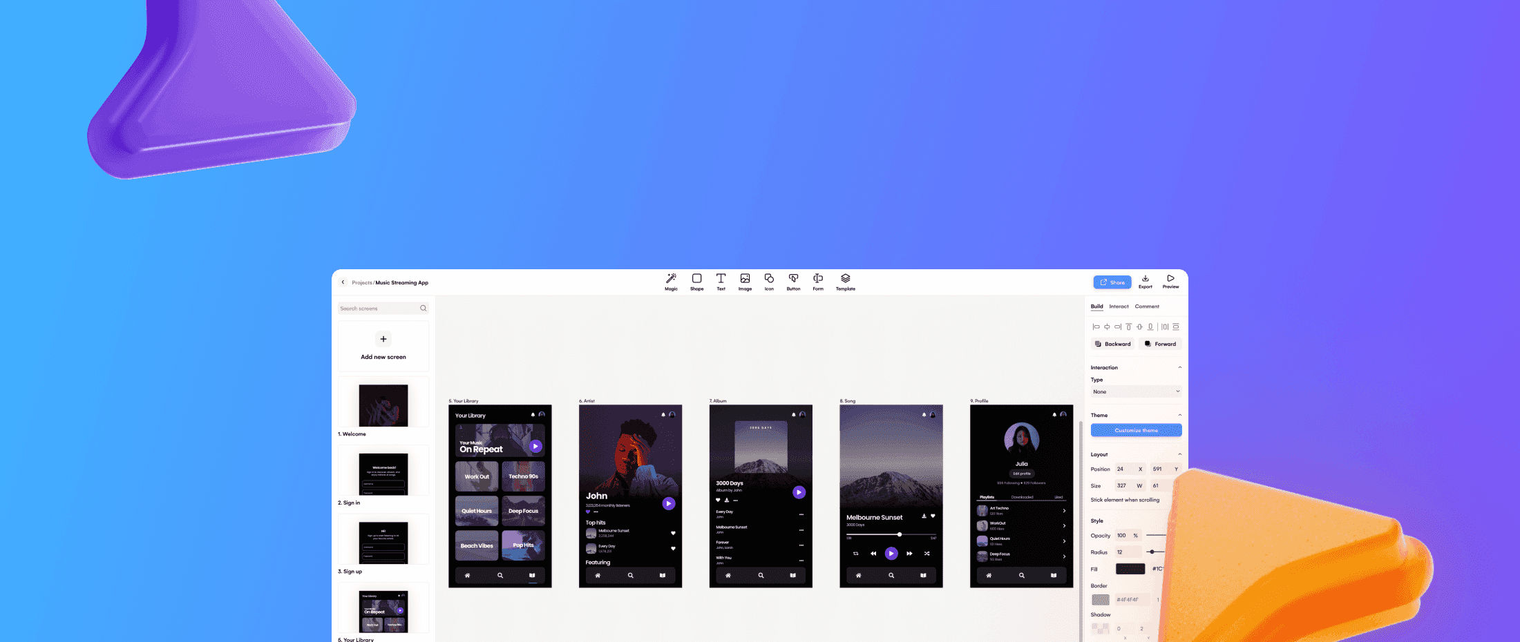 Screenshot of the Uizard's design tool