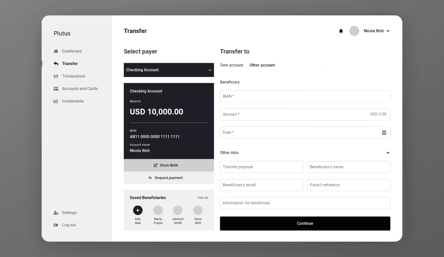 online banking web app wireframe transactions screen mid fi screen
