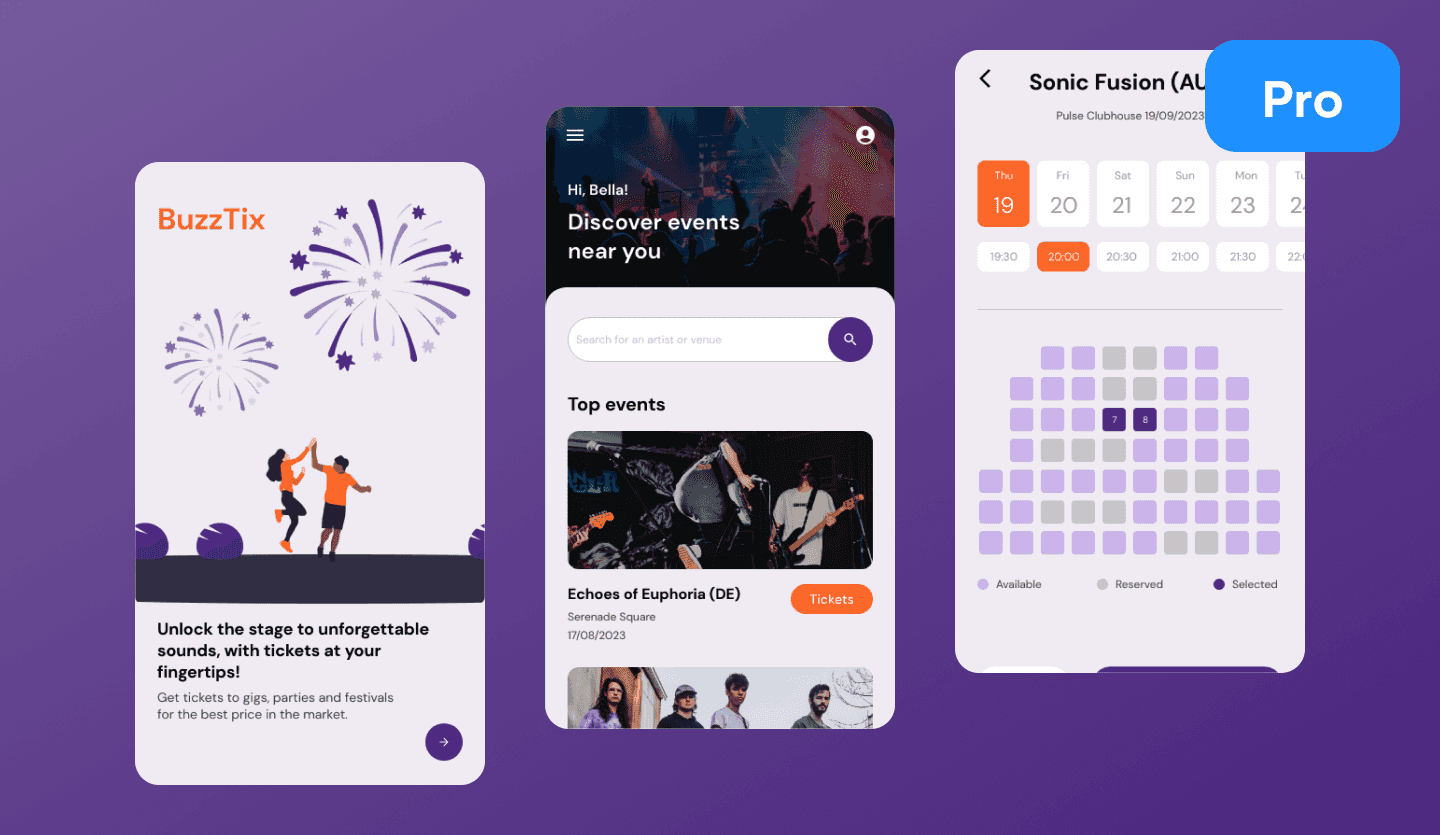 Ticket booking light mode app UI design template 
